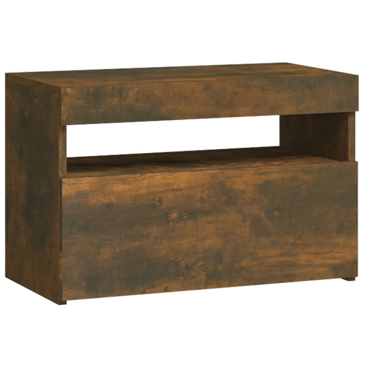 sengebord med LED-lys 60x35x40 cm røget egetræsfarve