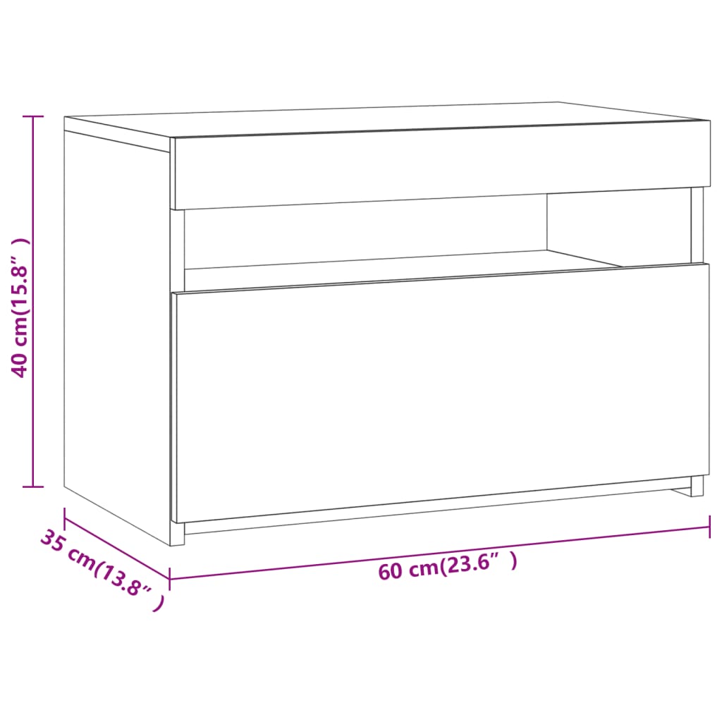 sengeborde 2 stk. med LED-lys 60x35x40 cm røget egetræsfarve