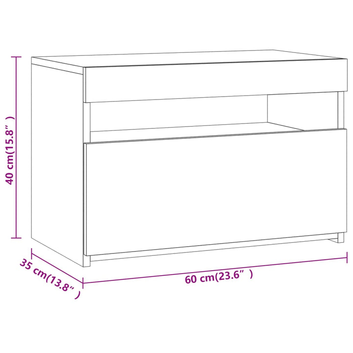 sengeborde 2 stk. med LED-lys 60x35x40 cm røget egetræsfarve