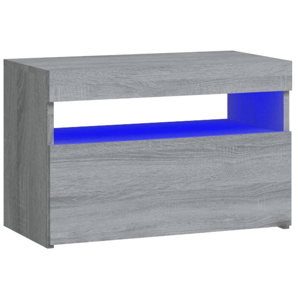 sengebord med LED-lys 60x35x40 cm grå sonoma-eg