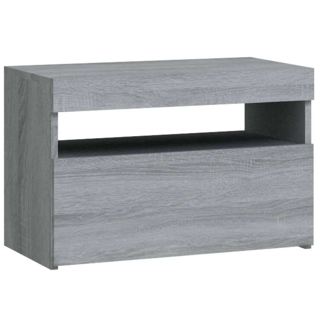 sengebord med LED-lys 60x35x40 cm grå sonoma-eg
