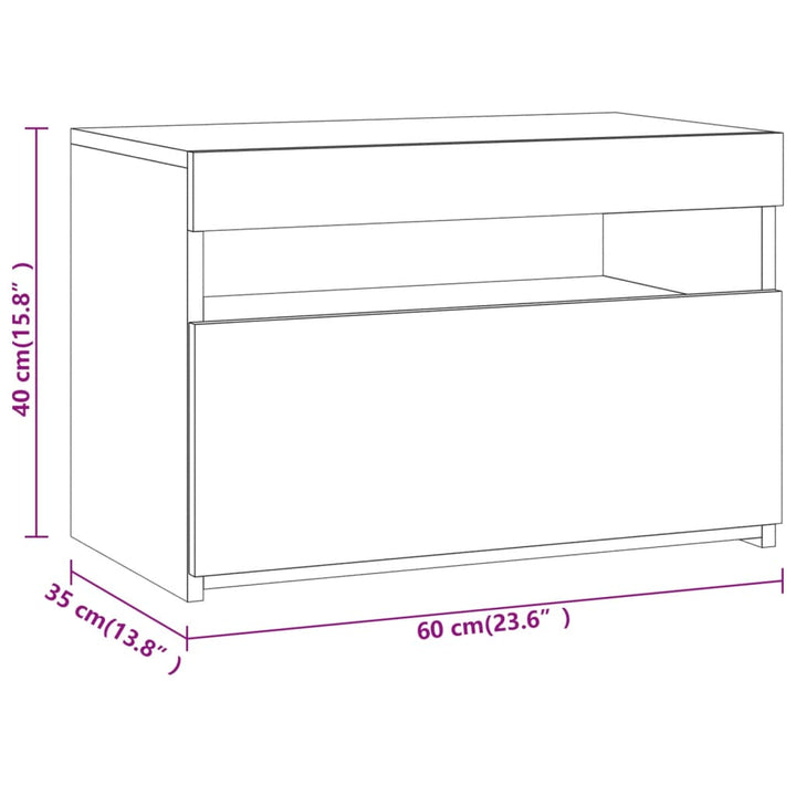 sengebord med LED-lys 60x35x40 cm grå sonoma-eg
