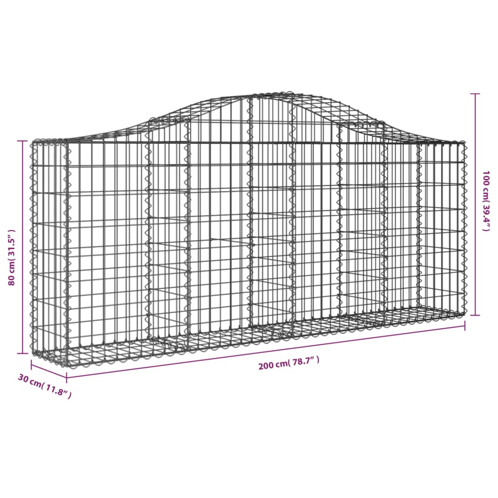 buet gabionkurv 200x30x80/100 cm galvaniseret jern