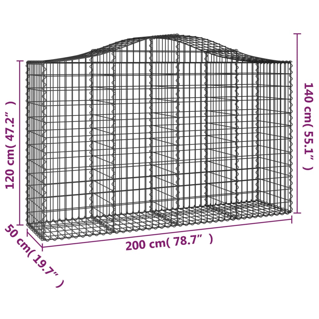 buet gabionkurv 200x50x120/140 cm galvaniseret jern
