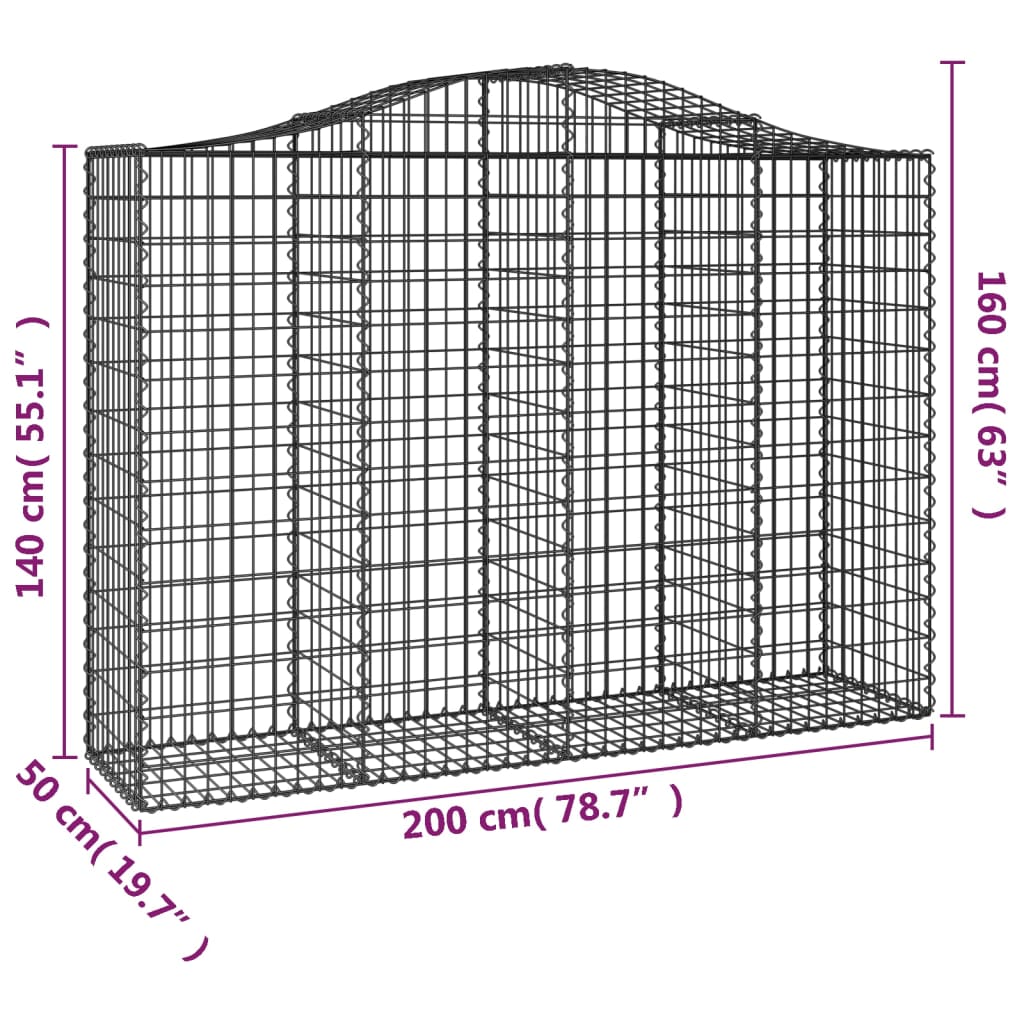 buet gabionkurv 200x50x140/160 cm galvaniseret jern