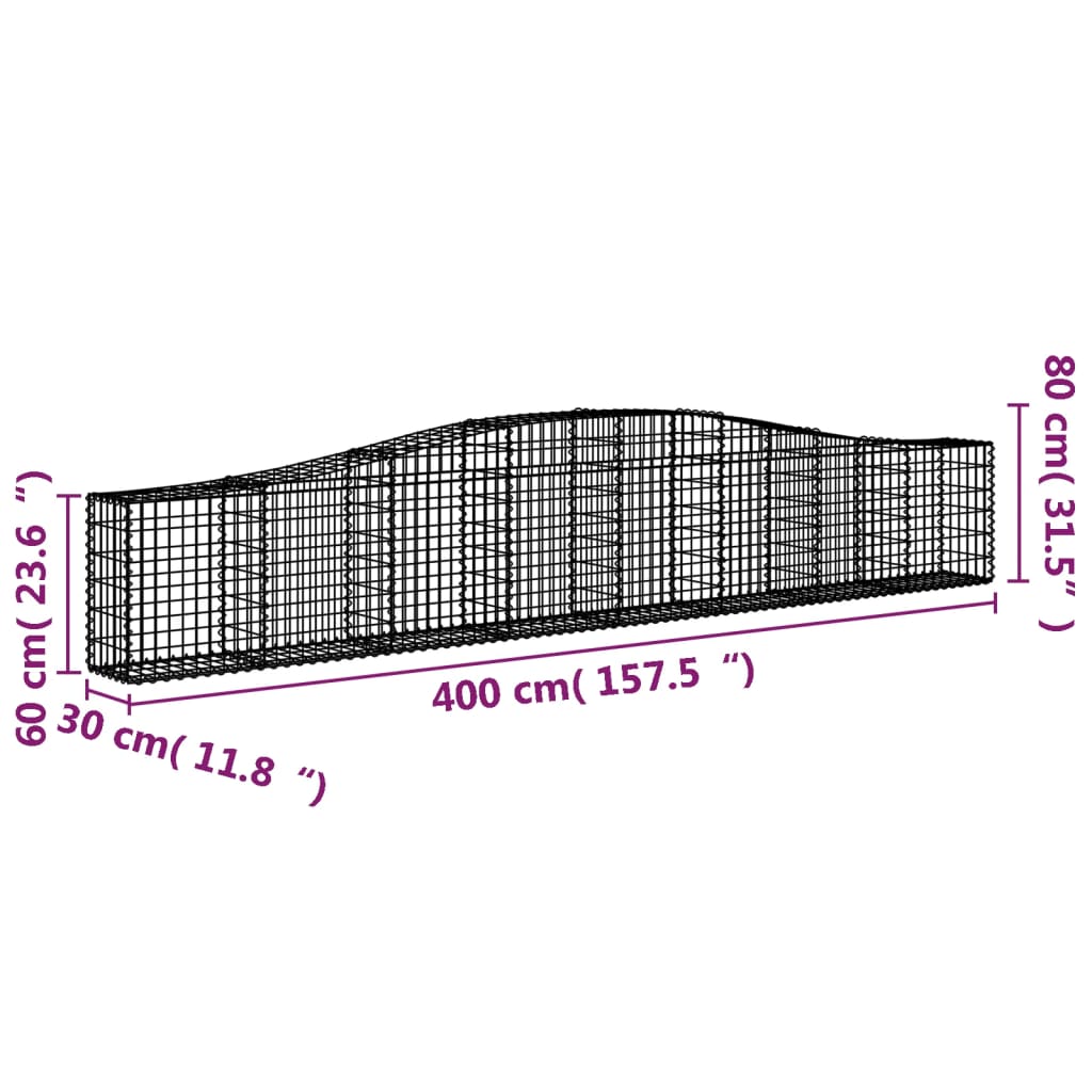 buet gabionkurv 400x30x60/80 cm galvaniseret jern
