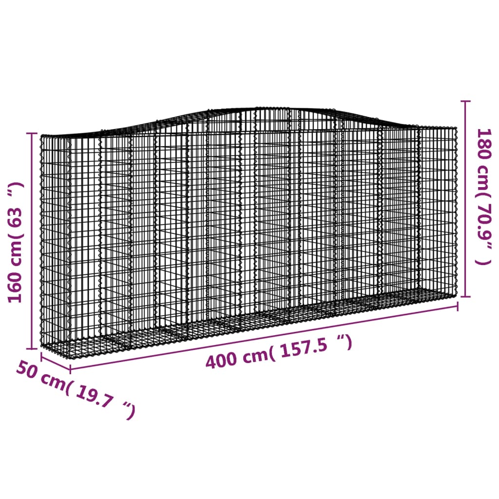 buet gabionkurv 400x50x160/180 cm galvaniseret jern