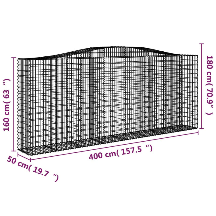 buet gabionkurv 400x50x160/180 cm galvaniseret jern