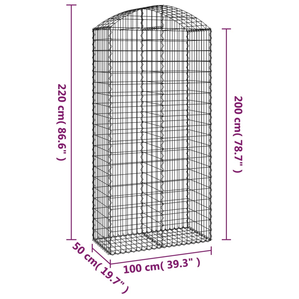 buet gabionkurv 100x50x200/220 cm galvaniseret jern