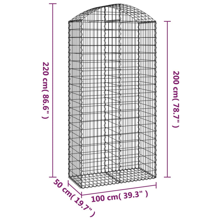 buet gabionkurv 100x50x200/220 cm galvaniseret jern