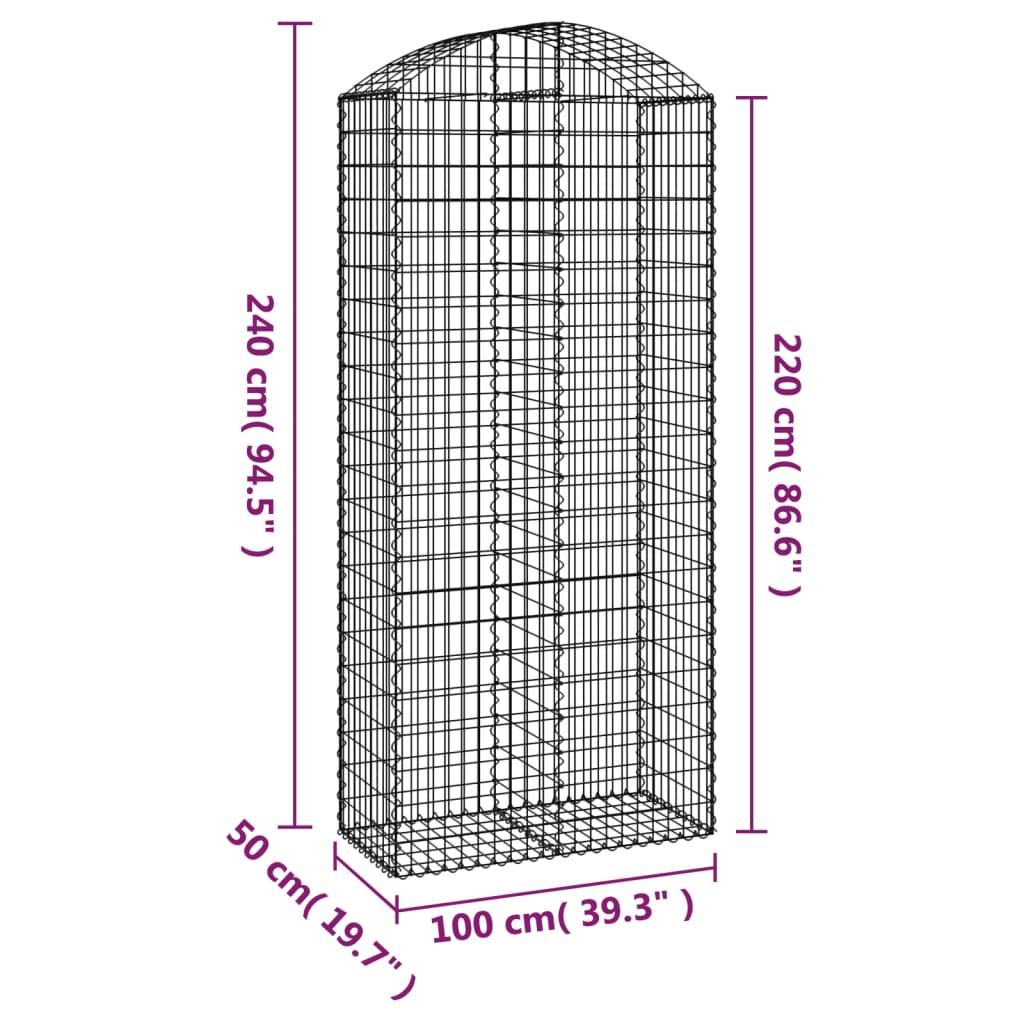 buet gabionkurv 100x50x220/240 cm galvaniseret jern