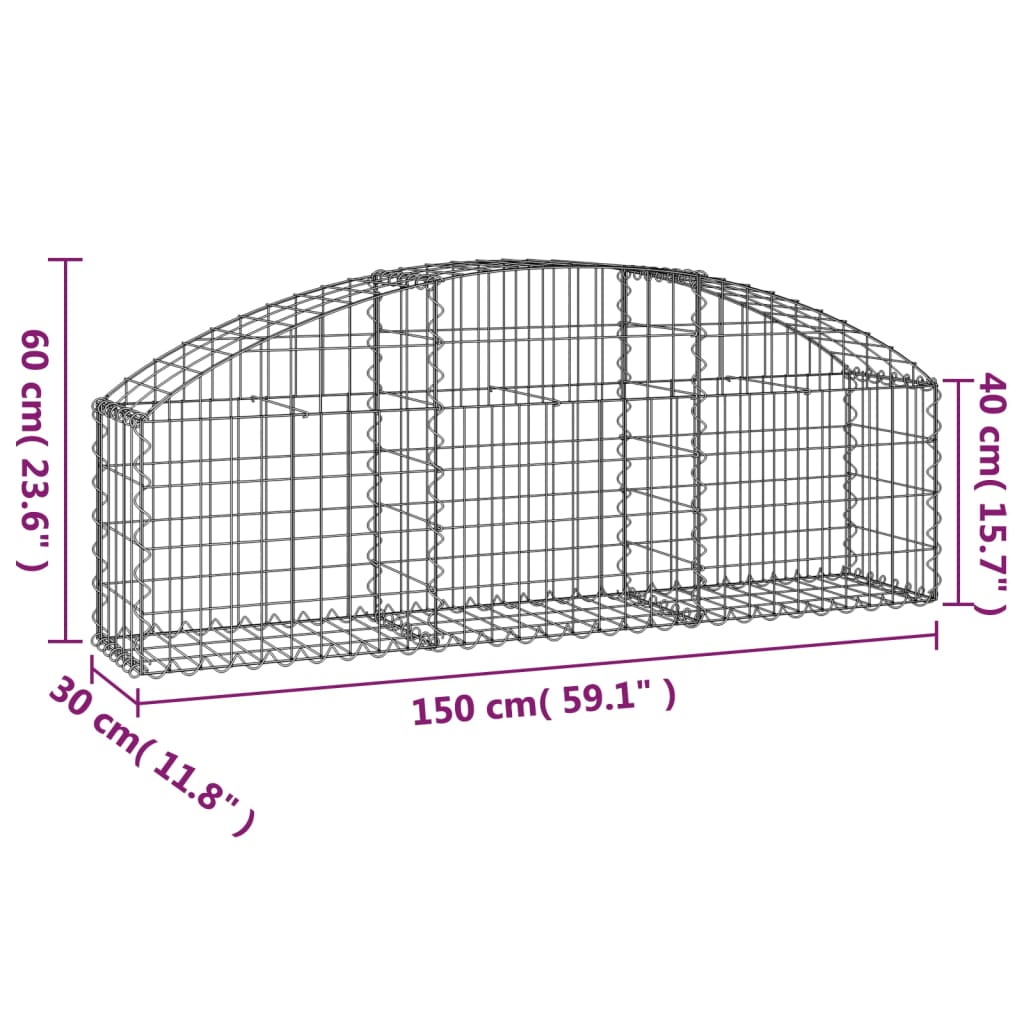 buet gabionkurv 150x30x40/60 cm galvaniseret jern