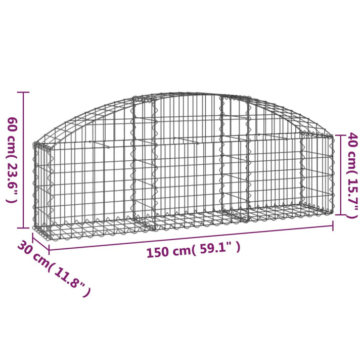 buet gabionkurv 150x30x40/60 cm galvaniseret jern
