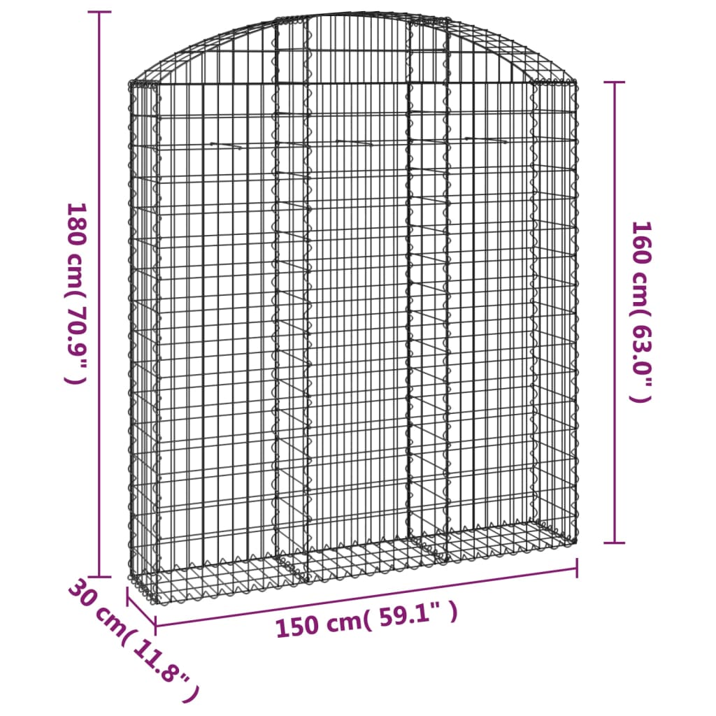 buet gabionkurv 150x30x160/180 cm galvaniseret jern