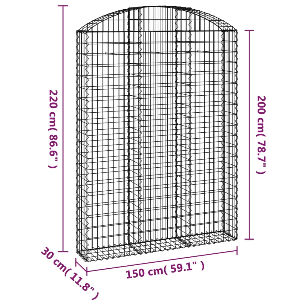 buet gabionkurv 150x30x200/220 cm galvaniseret jern