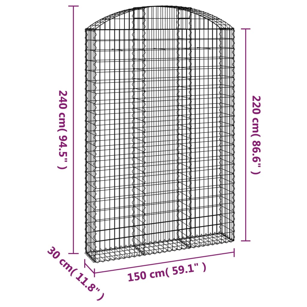 buet gabionkurv 150x30x220/240 cm galvaniseret jern