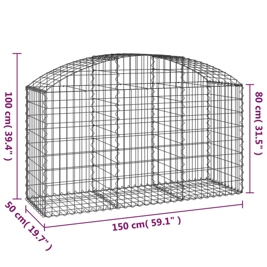 buet gabionkurv 150x50x80/100 cm galvaniseret jern