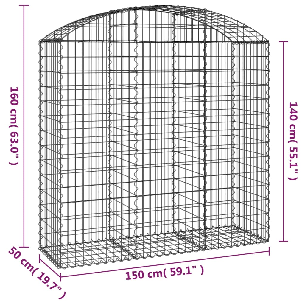 buet gabionkurv 150x50x140/160 cm galvaniseret jern