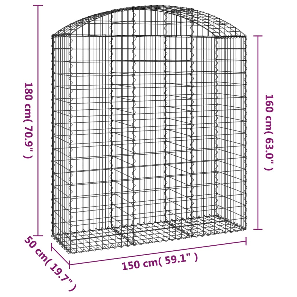 buet gabionkurv 150x50x160/180 cm galvaniseret jern