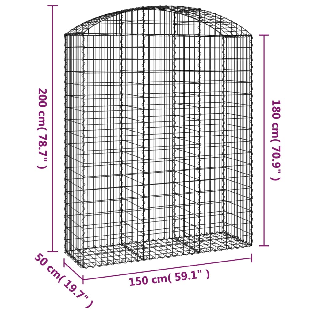 buet gabionkurv 150x50x180/200 cm galvaniseret jern