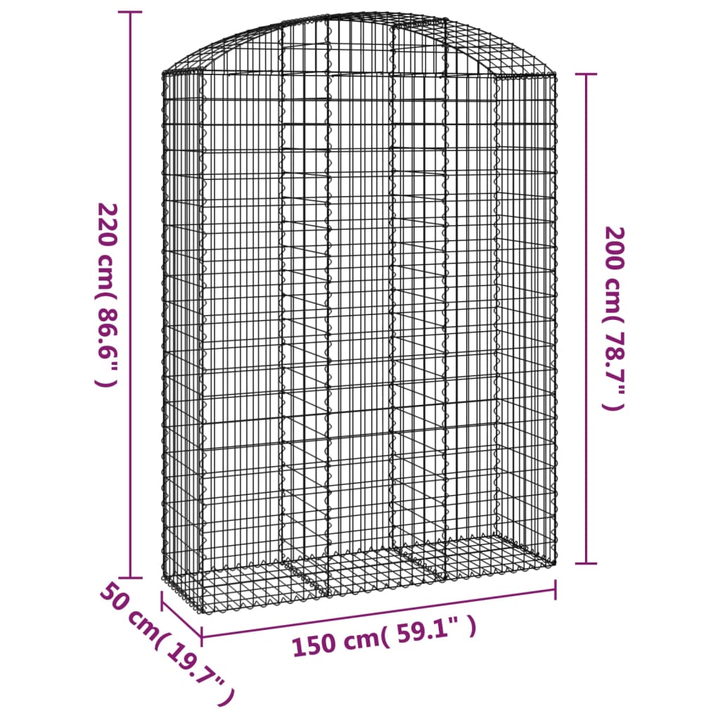 buet gabionkurv 150x50x200/220 cm galvaniseret jern