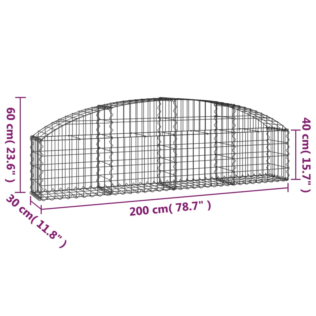 buet gabionkurv 200x30x40/60 cm galvaniseret jern