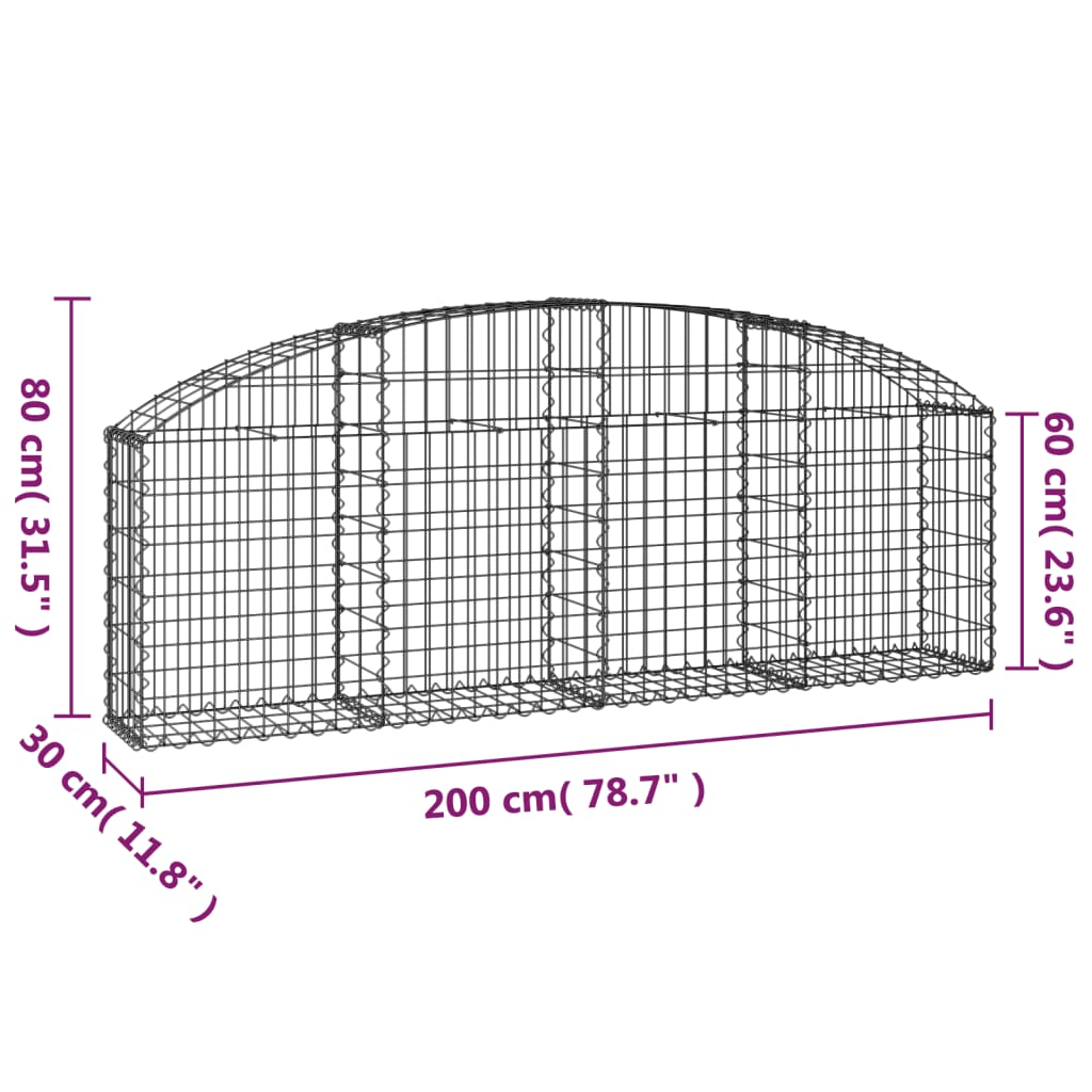 buet gabionkurv 200x30x60/80 cm galvaniseret jern
