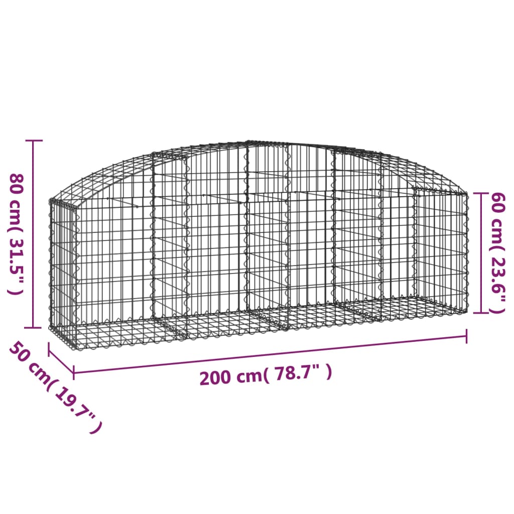 buet gabionkurv 200x50x60/80 cm galvaniseret jern