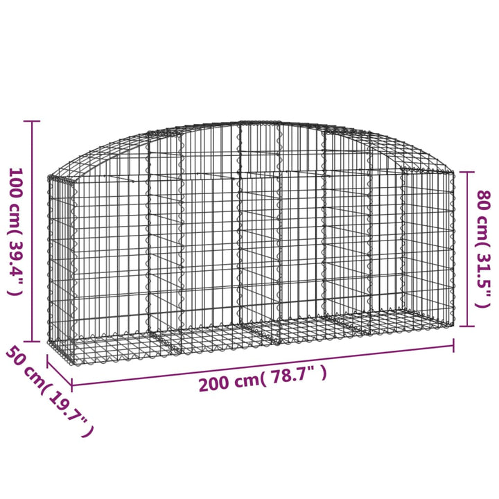 buet gabionkurv 200x50x80/100 cm galvaniseret jern