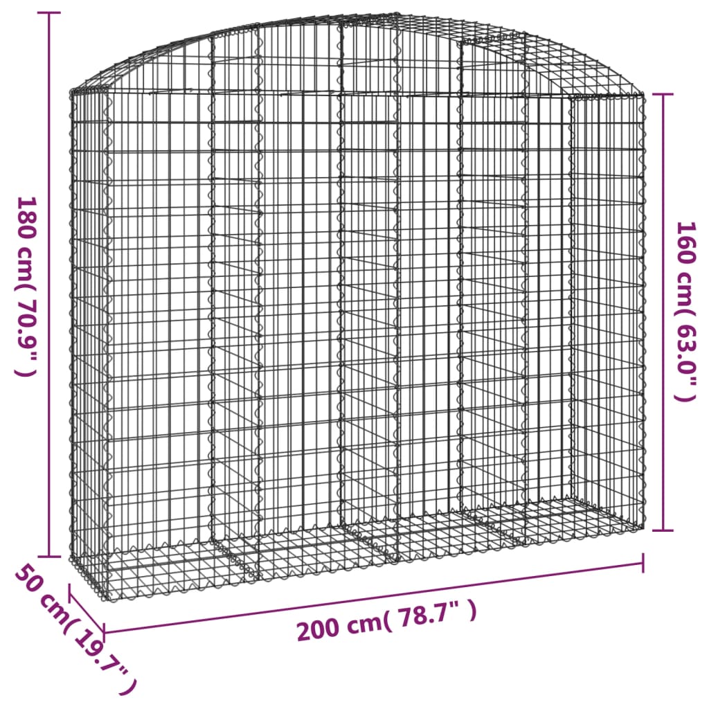 buet gabionkurv 200x50x160/180 cm galvaniseret jern