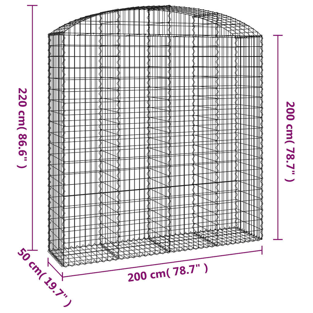 buet gabionkurv 200x50x200/220 cm galvaniseret jern