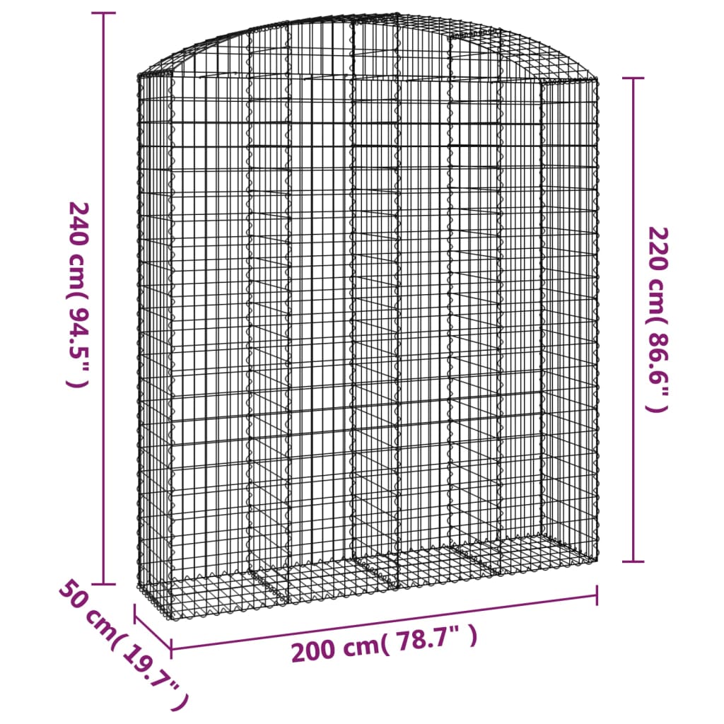 buet gabionkurv 200x50x220/240 cm galvaniseret jern