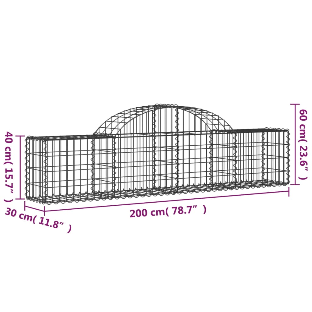 buet gabionkurv 200x30x40/60 cm galvaniseret jern