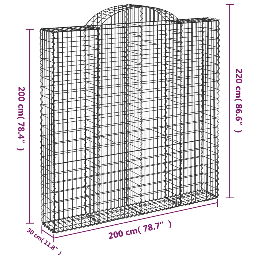 buet gabionkurv 200x30x200/220 cm galvaniseret jern