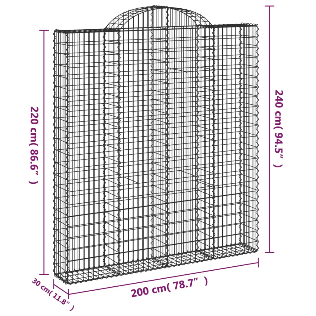 buet gabionkurv 200x30x220/240 cm galvaniseret jern