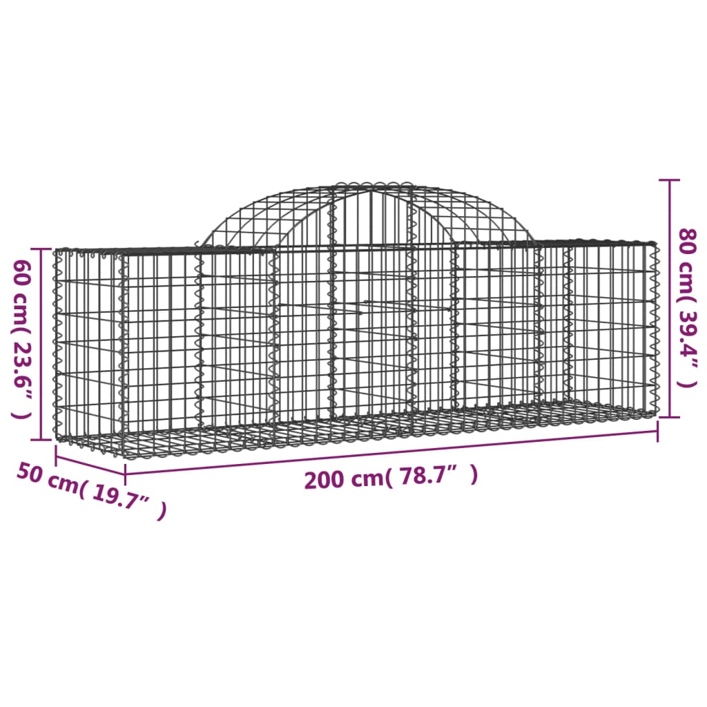 buet gabionkurv 200x50x60/80 cm galvaniseret jern