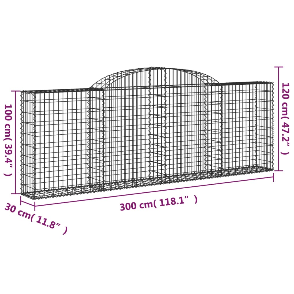 buet gabionkurv 300x30x100/120 cm galvaniseret jern
