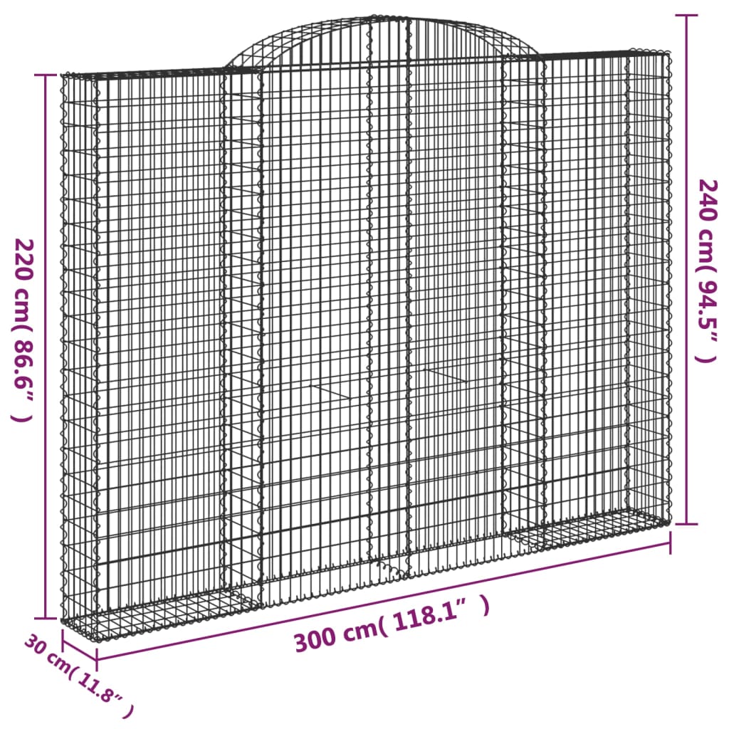 buet gabionkurv 300x30x220/240 cm galvaniseret jern