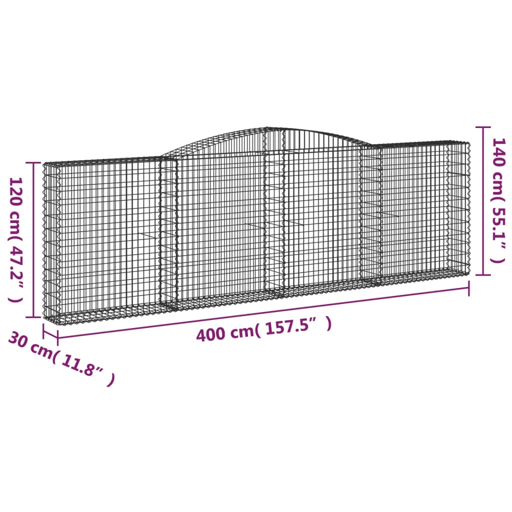 buet gabionkurv 400x30x120/140 cm galvaniseret jern