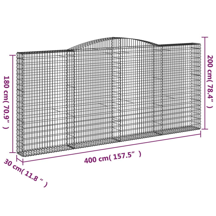 buet gabionkurv 400x30x180/200 cm galvaniseret jern