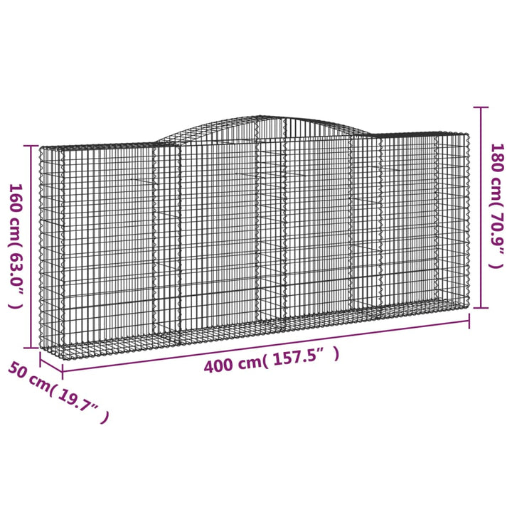 buet gabionkurv 400x50x160/180 cm galvaniseret jern