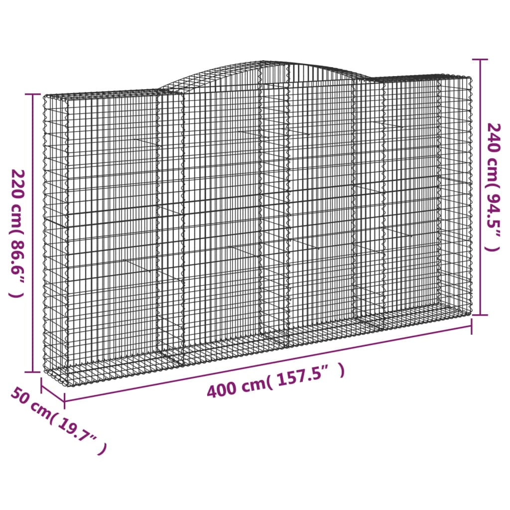 buet gabionkurv 400x50x220/240 cm galvaniseret jern