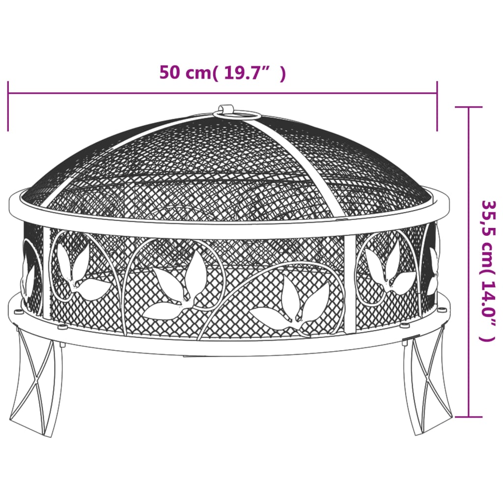 bålfad med ildrager 50 cm XXL stål