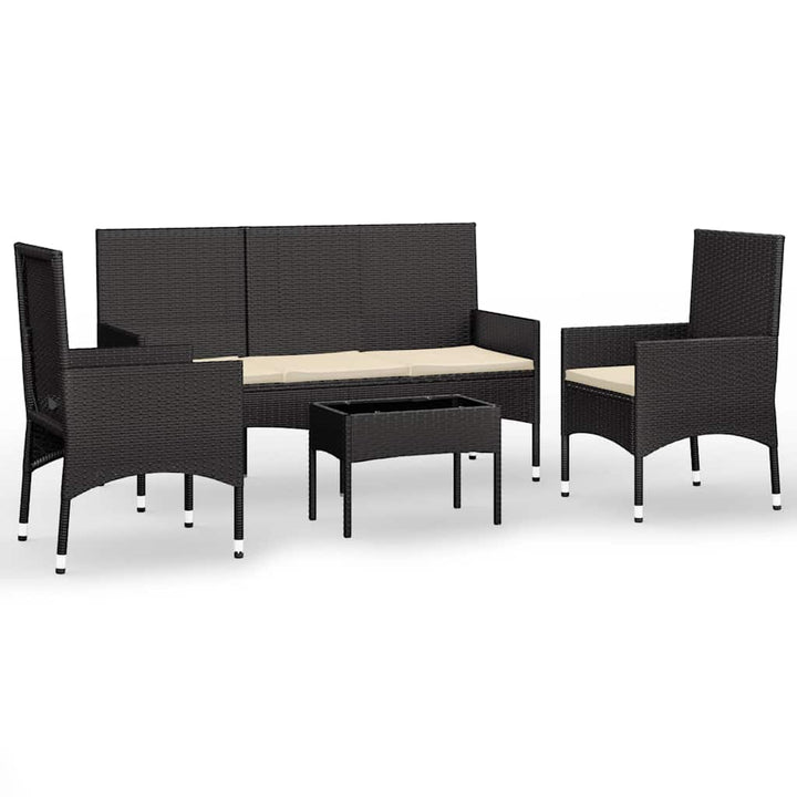 loungesæt til haven 4 dele med hynder polyrattan sort