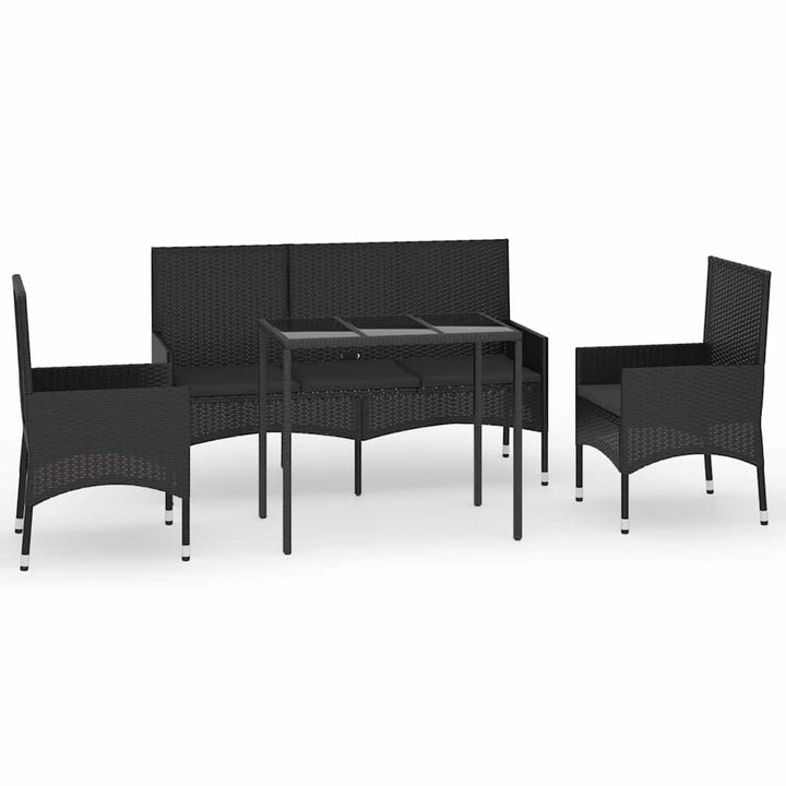 loungesæt til haven 4 dele med hynder polyrattan sort