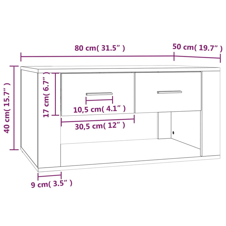 sofabord 80x50x40 cm konstrueret træ hvid