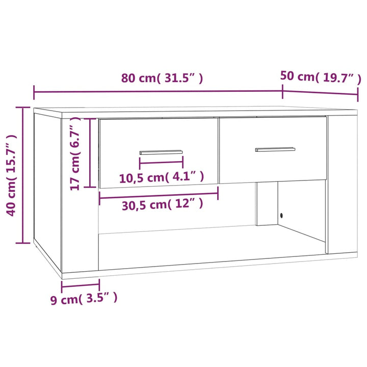 sofabord 80x50x40 cm konstrueret træ sonoma-eg