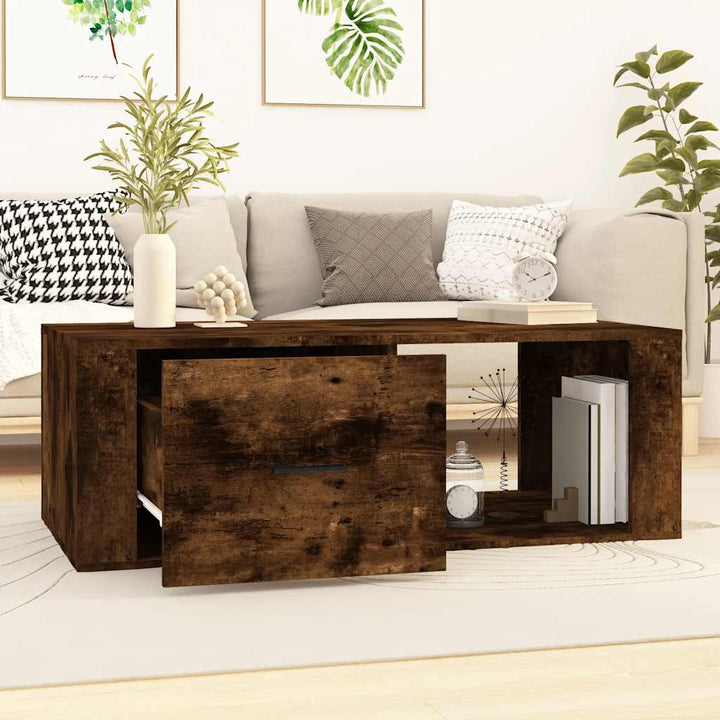 sofabord 100x50,5x35 cm konstrueret træ røget egetræsfarve