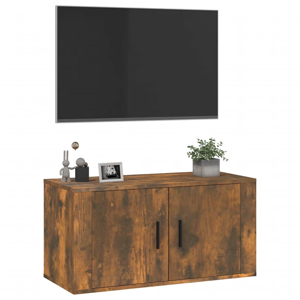 væghængt tv-skab 80x34,5x40 cm røget egetræ