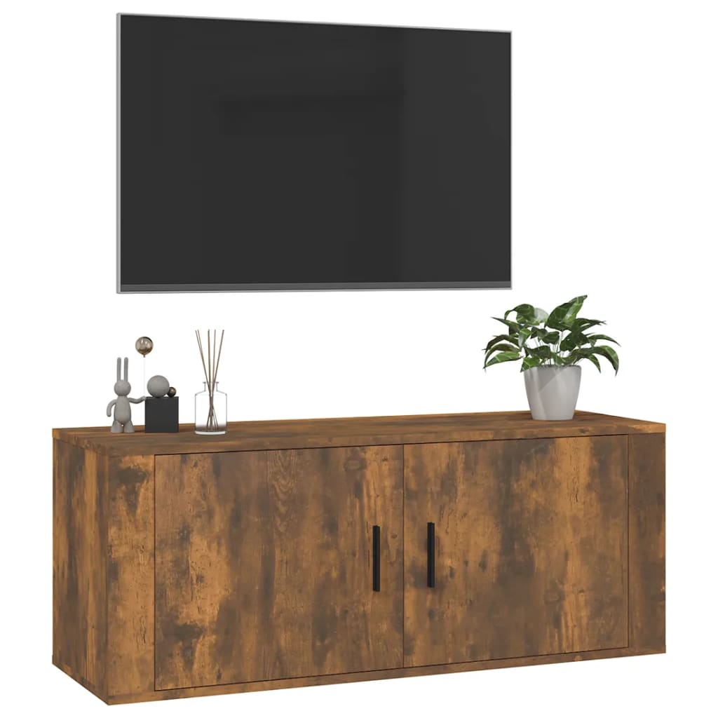 væghængt tv-skab 100x34,5x40 cm røget egetræ